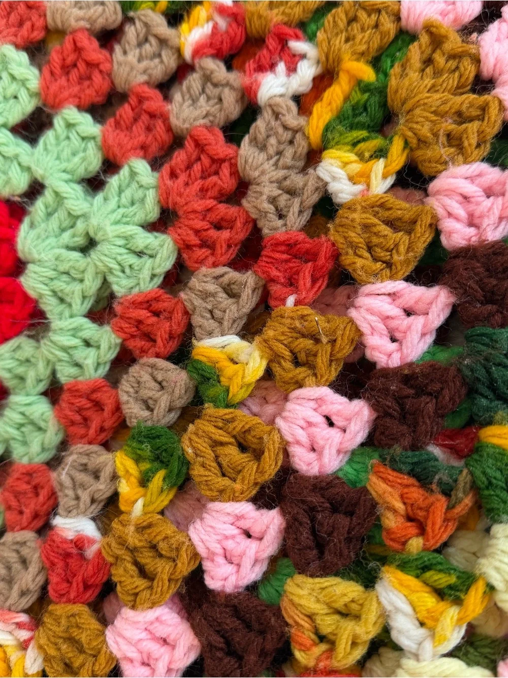Vintage Handmade Crochet Granny Square Afghan Multi-Color Boho Blanket 63”x58”